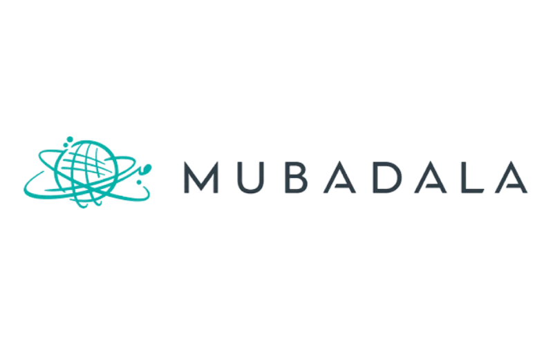 Mubadala logo with stylized globe and aircraft icon in teal