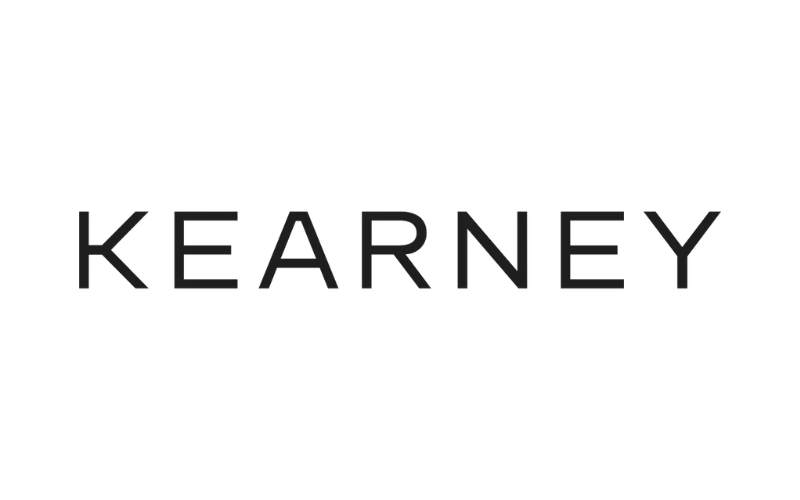 Kearney logo in black and white with a stylized cat silhouette above the text