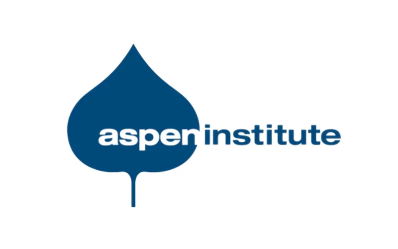 Logo of the Aspen Institute with a blue leaf shape and the words 'aspen institute' in white and blue text.